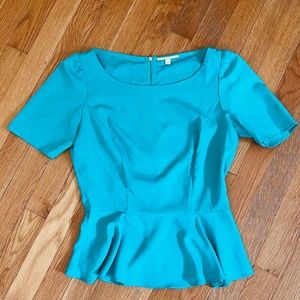 Gianni Bini Turquoise Short Sleeve Peplum Blouse